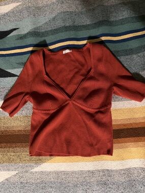Free People Rust Cropped V-Neck Knit Top